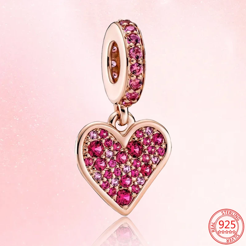 

New Hot 925 Sterling Silver Jewelry Pave hand-painted love heart Charm Bead Fit Bracelet Necklace Pendant Gift for Women
