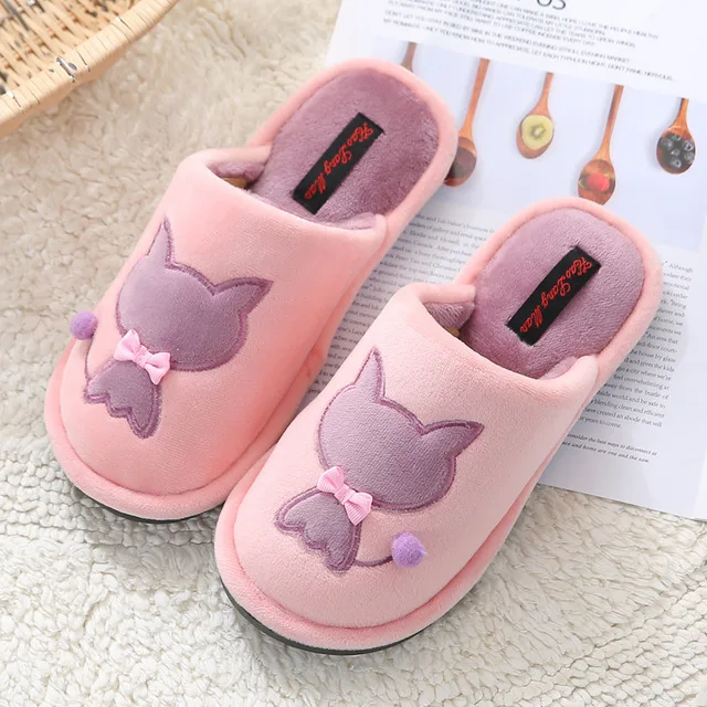 pink cat Zhen zhou/обувь; коллекция года; женские и мужские домашние тапочки; Домашние зимние теплые хлопковые тапочки; женские домашние тапочки с рисунком; милые женские Тапочки - Цвет: pink cat