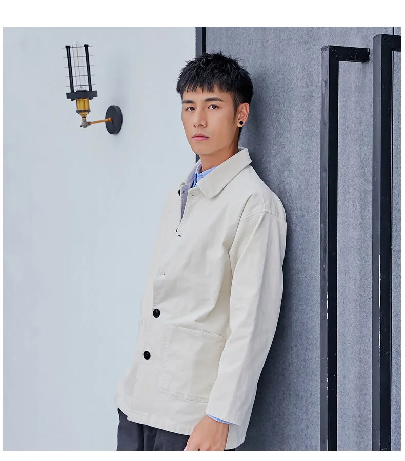 Schinteon Men Corduary Loose Jacket Autumn Mid-Length Outwear Casual Turn-down Collar Top Fashion High Quality New