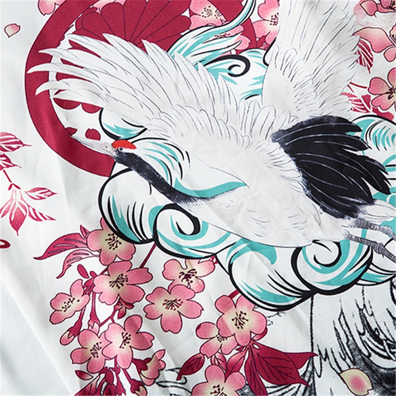 Bebovisi японский Ukiyoe Вишневый кран куртки типа кимоно мужские Harajuku уличная одежда