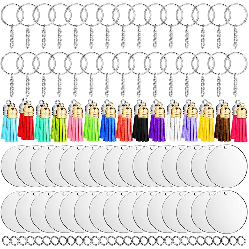 

Kili 120 Pieces of Acrylic Keychain Blank Craft Tassel Keychain,Bulk Keychain Ring,Acrylic Keychain Blank Ring, Keychain Kit