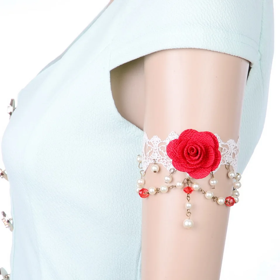 Яркий красный резиновый кружевной браслет на руку готический и винтажный Модный