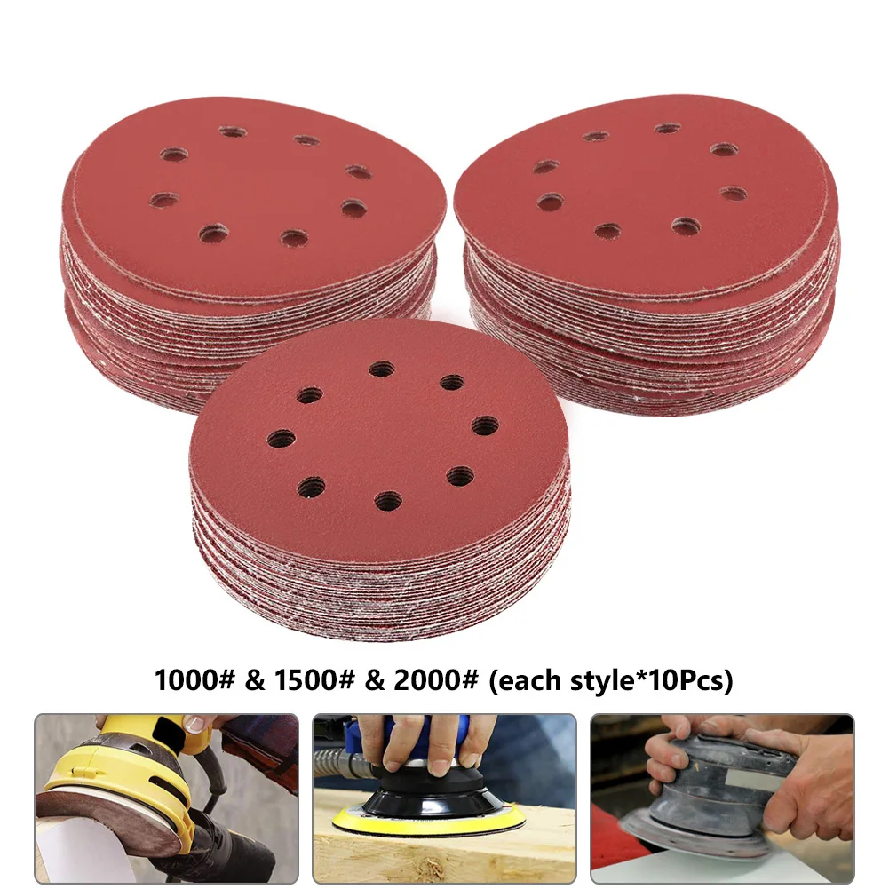 30pcs with 8 hole " 125 мм держатель диска наждачной бумаги M8 M10 M14 для деревообработки самоклеющиеся шлифовальные дисковые колодки для Dremel электрический шлифовальный станок инструмент - Цвет: 30pcs with 8 hole