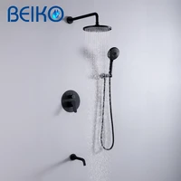 high quality brassplastic matt black rain shower faucet system set bathroom bath mixer tap rose brass diverter