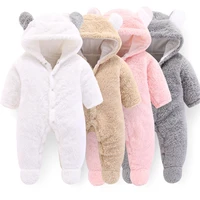winter newborn fleece rompers solid colors boys and girls jumpsuit with hats fashion infant hooded outwear baby toddlers