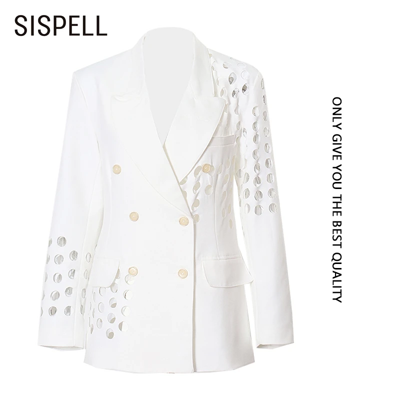 

SISPELL Hollow Out For Female Blazer Coat Long Sleeve High Waist Slimming Double Breasted Women's Coats Streetwewar Fashion New