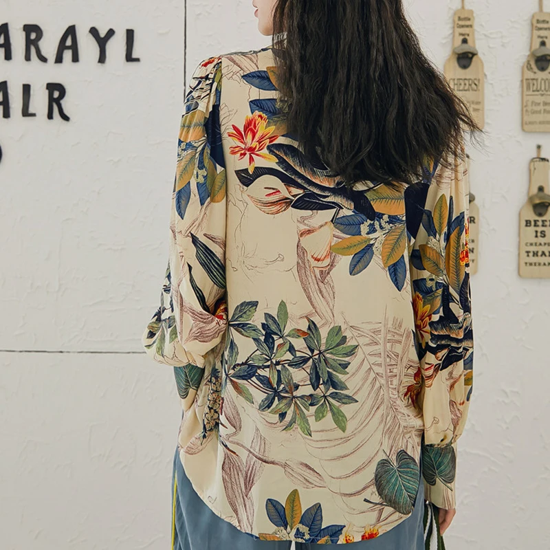 2019 женская шифоновая блуза с длинными рукавами в стиле Харадзюку гавайским