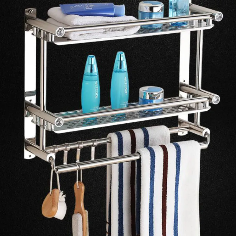 

Punch-free Hot Seamless Towel Rack Stainless Steel Bathroom Double-layer Towel Rack Bathroom Shelf 2-layer Wall-mounted G8022