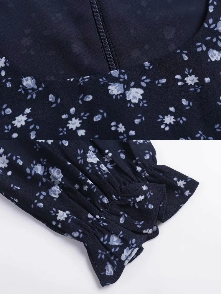 

yinlinhe Square Collar Long Sleeve Spring Dress Women Vintage Long Dress Bow Tied Slim Waist French Style Party Dress 2021 1974