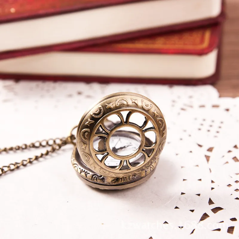 Модные ретро карманные часы с шестью лепестками маленькие бронзовые кварцевые