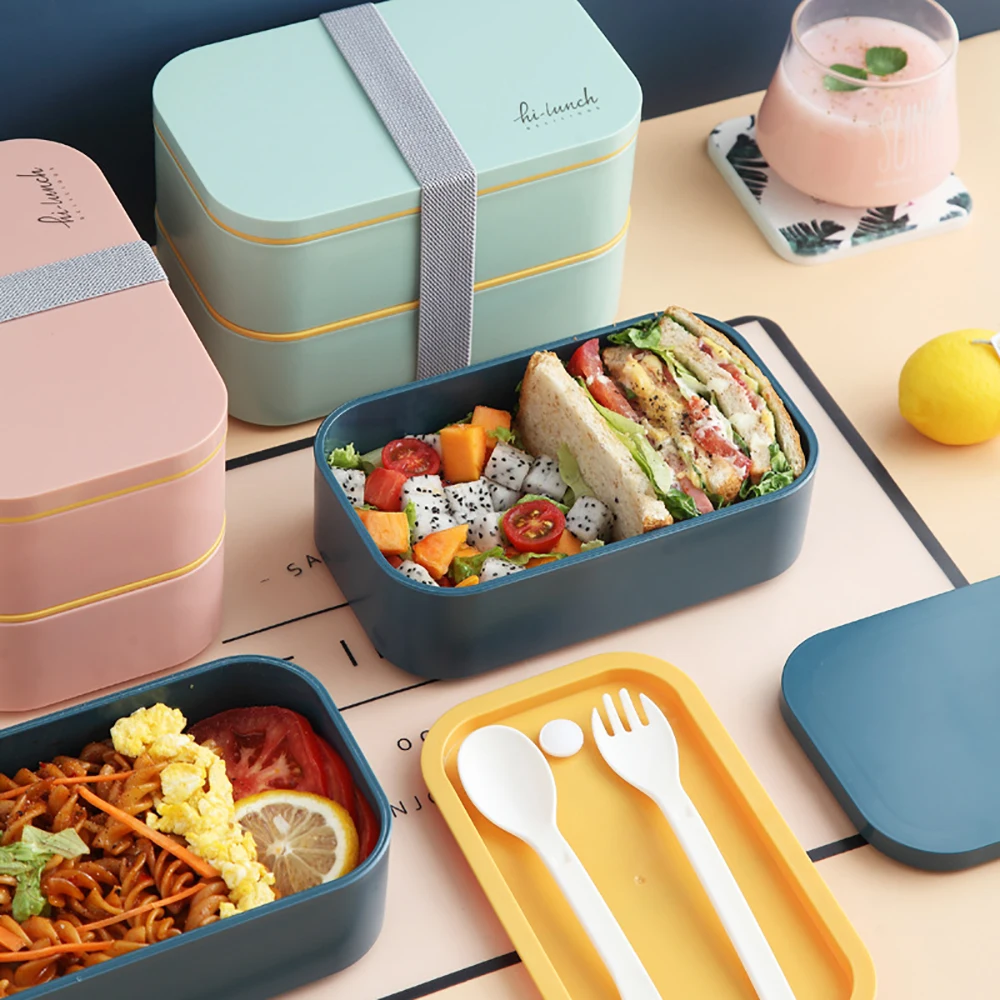 

Nordic Portable Double-layer Japanese Microwaveable Lunch Box Plastic 1600ML Large Capacity Bento Box Student Office Lunch Box