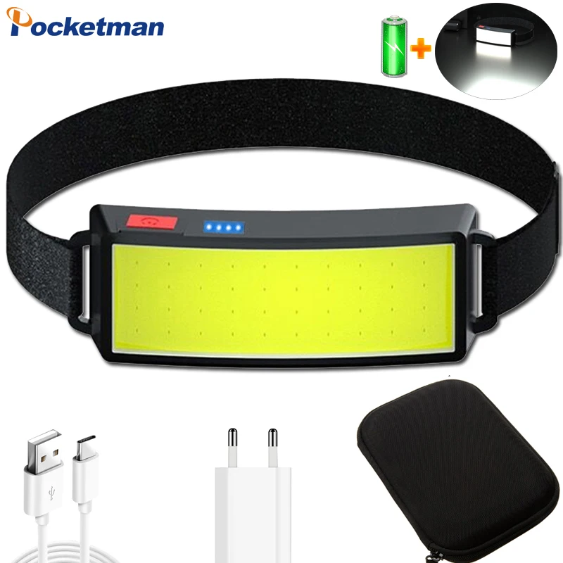 

Pocketman COB LED Headlamp Built-in Battery Power Display Headlight USB Rechargeable Head Light Waterproof Head Lamp Head Torch