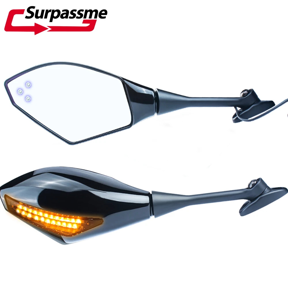 Мотоциклетное зеркало заднего вида с синим янтарным светодиодом светильник