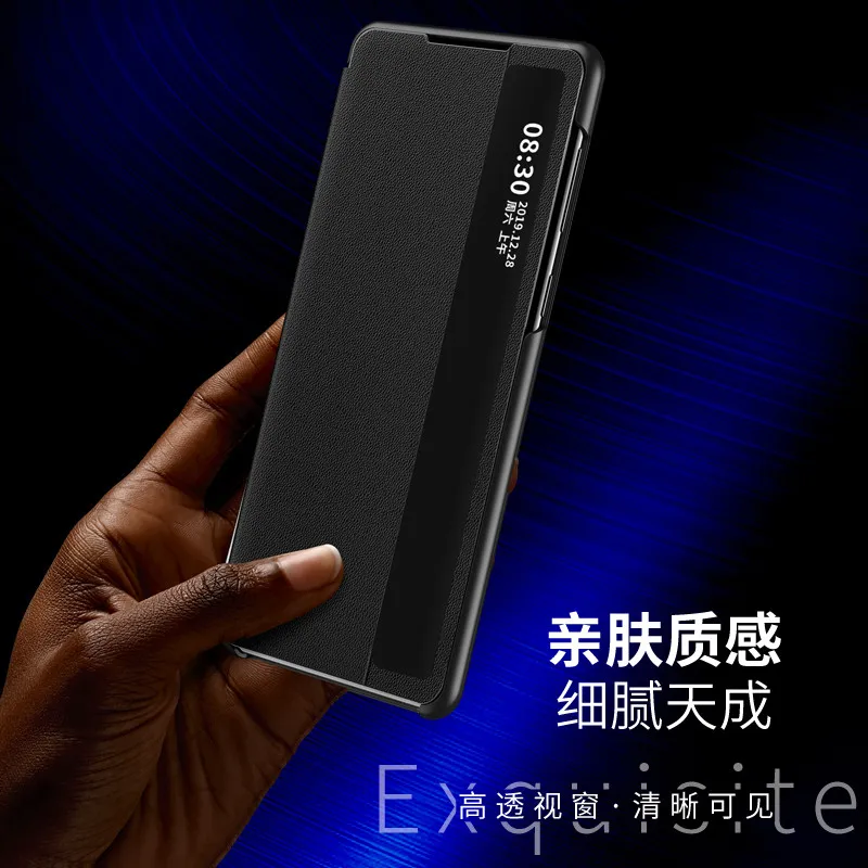 

Leather Back Cover for Samsung Galaxy S20 Ultra S20 FE, Smart Window View Flip Cover for Galaxy S20 Plus