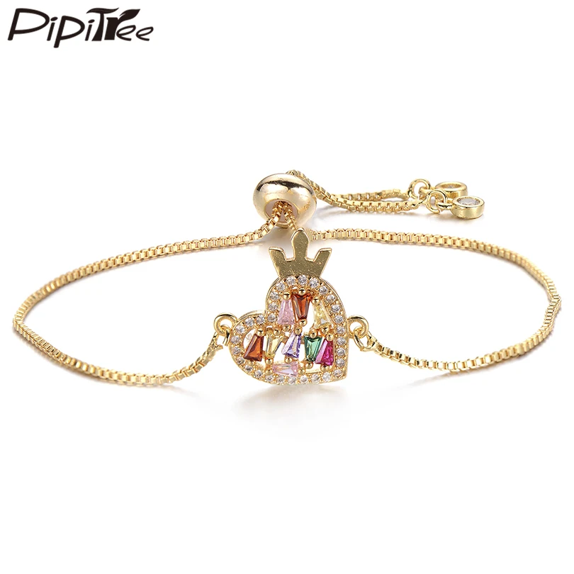 Pipitree красивый AAA кубический цирконий браслет сердце Корона Шарм слайдер цепь