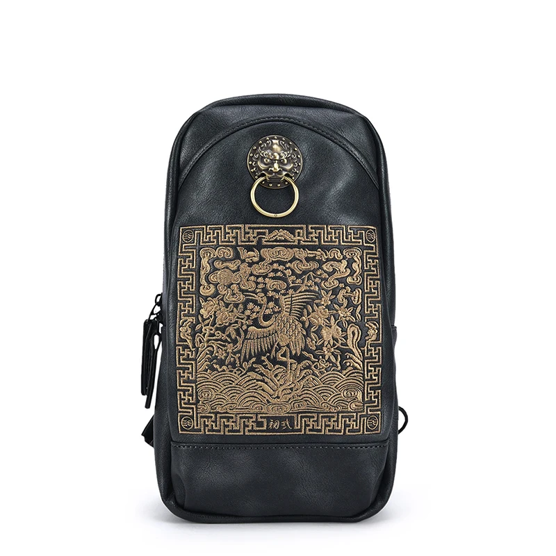 Китайский стиль модные винтажные нагрудные сумки вышивка дракона журавль