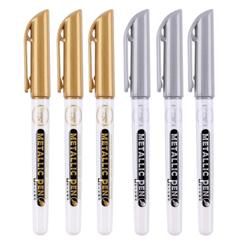 

6Pc Gold Silver Epoxy Resin Drawing Pen Gold Leafing Point Pen Marker Acrylic Paint Highlights Metallic Permanent Marker