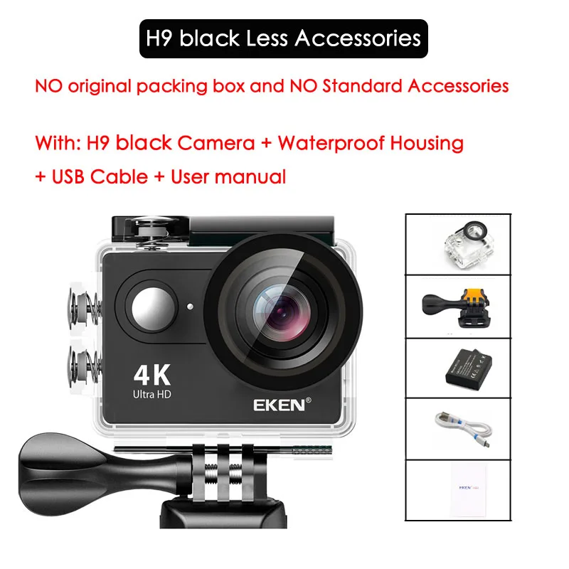H9 Black (Less ) Оригинальная Экшн-камера eken H9/H9R Ultra HD 4 K/30fps, WiFi, 2,0 дюйма, 170D, водонепроницаемая, для подводной съемки, на шлем, Vedio go Sport pro Came - Цвет: H9 Black (Less )