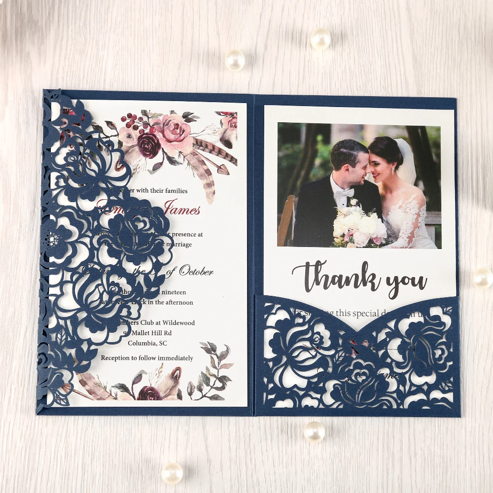 50 шт темно синий красный белый бордовый лазерная резка Цветочные карманные