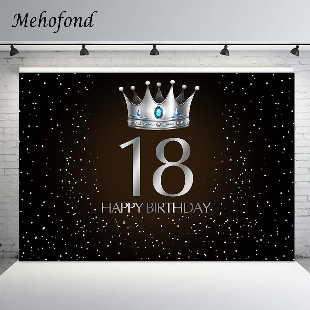 

Mehofond 18th Birthday Party Backdrop Decoration Silver Crown White Dots Black Background Photography For Photo Studio Photocall