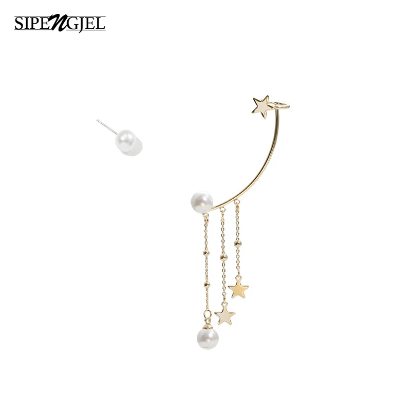 Модные жемчужные золотые серьги с длинной цепочкой со звездой кисточками для