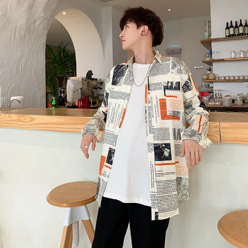 2019 осеннее Мужское пальто с длинными рукавами Гавайская белая рубашка мужская