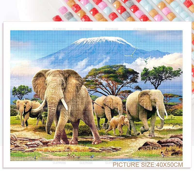 

Acrylic Material Diy Southeast Asian Style Diamond Painting Painted Elephant Combination Pattern Square Round Diamond Living