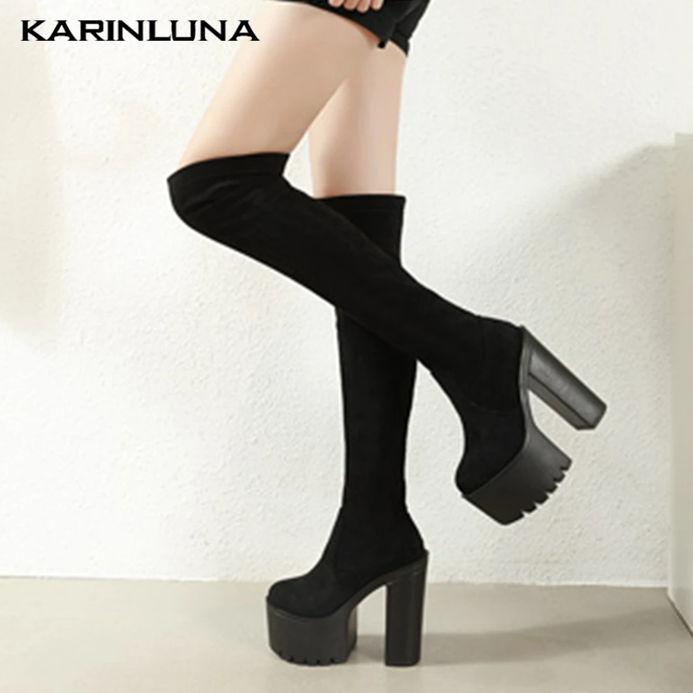 Женские сапоги-стрейч Karinluna Сапоги выше колена на платформе и высоком массивном