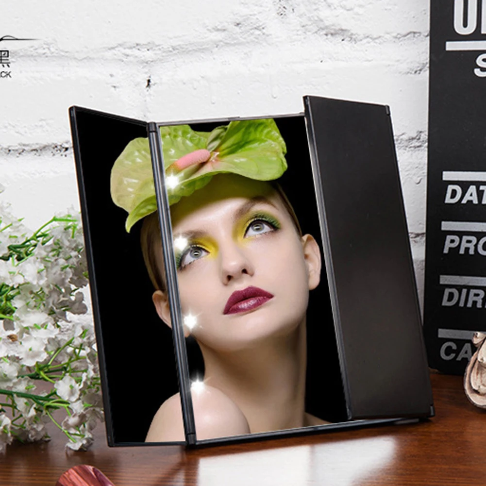 Зеркало косметическое складное настольное с 8 светодиодами|Зеркала для макияжа| |