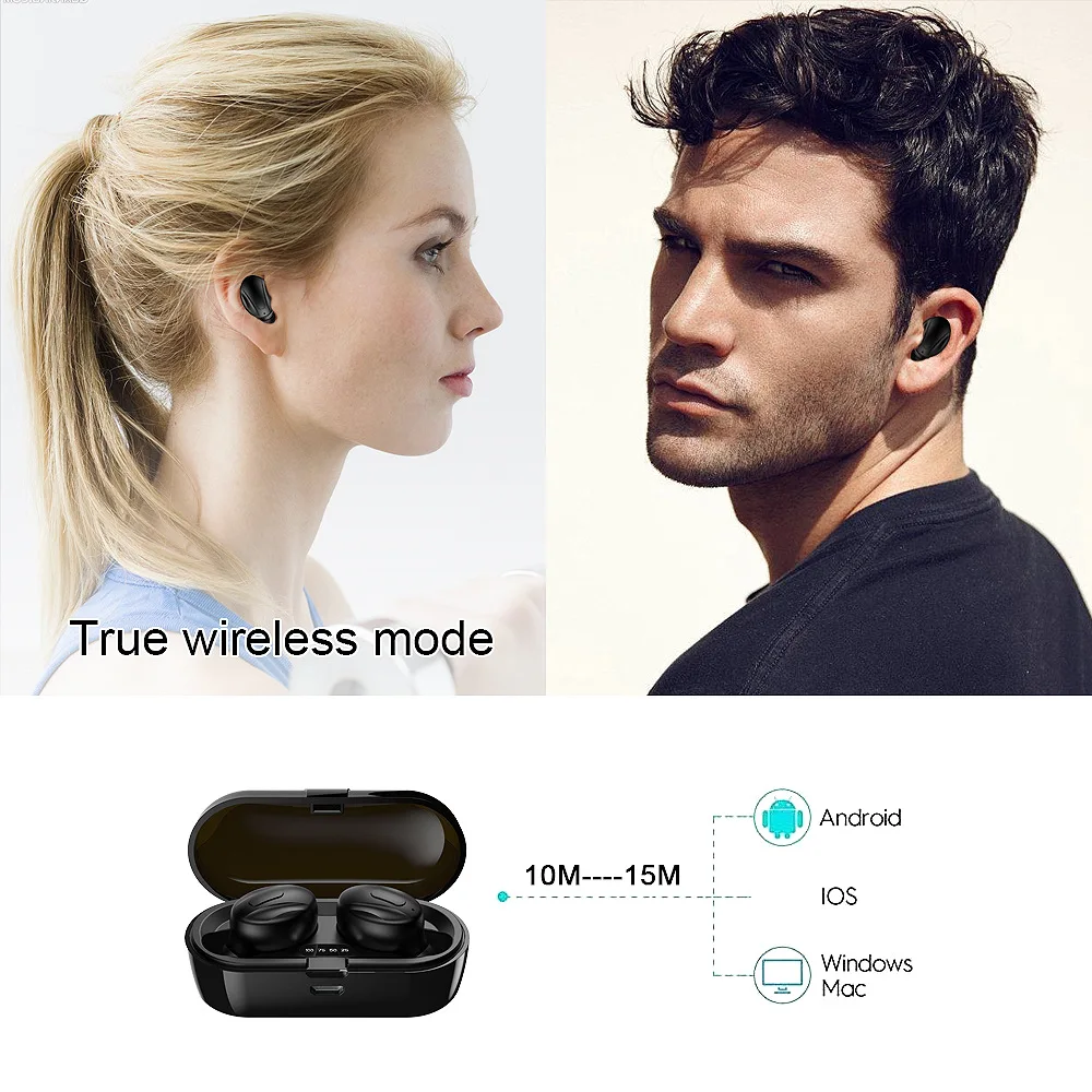 

IPX5 Bluetooth 5.0 Wireless Earphones Stereo Music Earbuds Waterproof Sports Earpiece Touch Control Headphones with Charging Box
