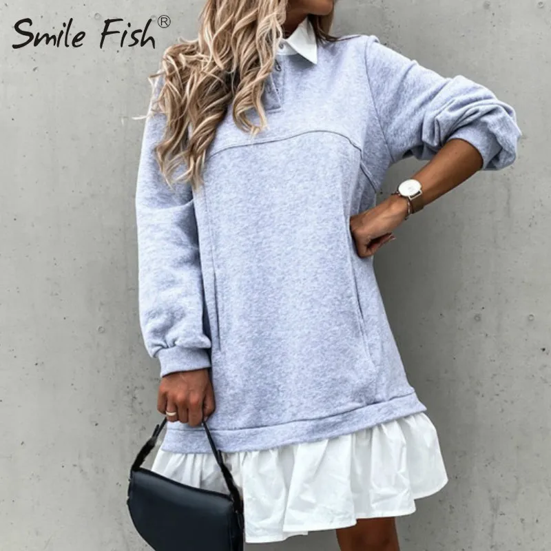 Плюс размер 2XL осенне зимнее платье Каскадное свитер с рюшами для женщин Милое