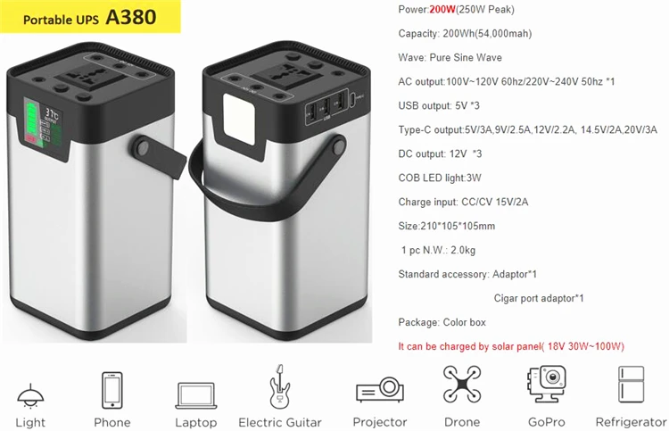 

2021 Outdoor Camp Mobile Phone Charging 200w 54000mah Solar Power Station Portable Solar Generator for Sale