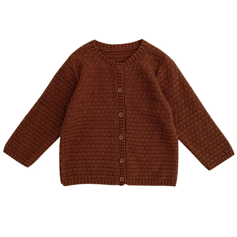 Свитер для маленьких девочек Однотонный свободный маленький кардиган с круглым