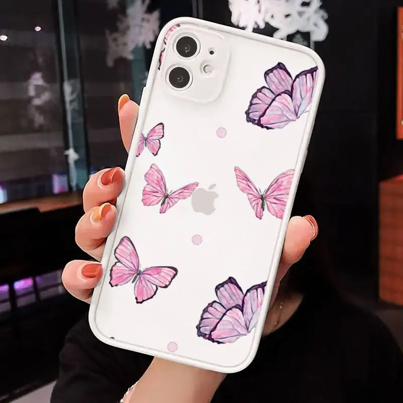 

cute sexy butterfly pink blue Phone Cases Matte For iPhone 12 Mini 11 Pro XR XS Max 7 8 Plus X Hard PC Back Cover