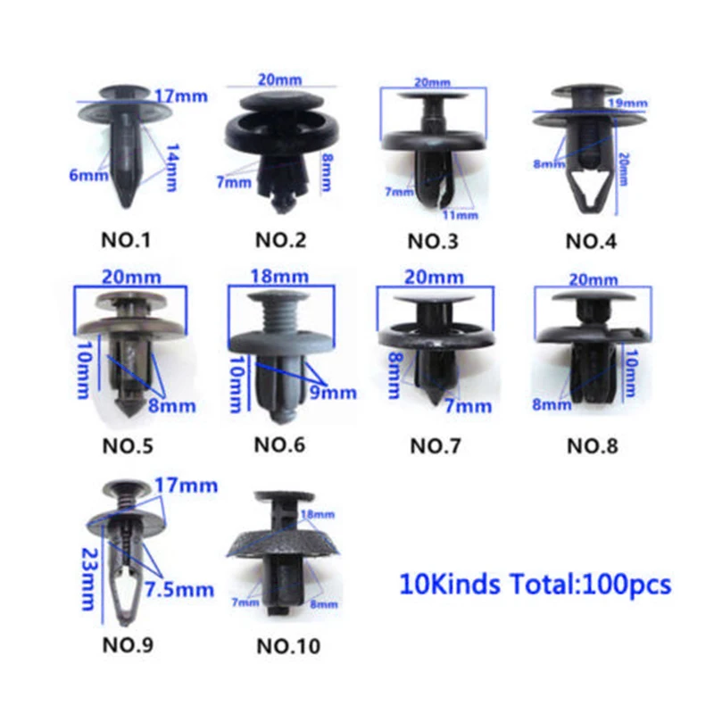 

100pcs Car Clips Retainer Car Fender Plastic Fastener Push Clip Sale Part