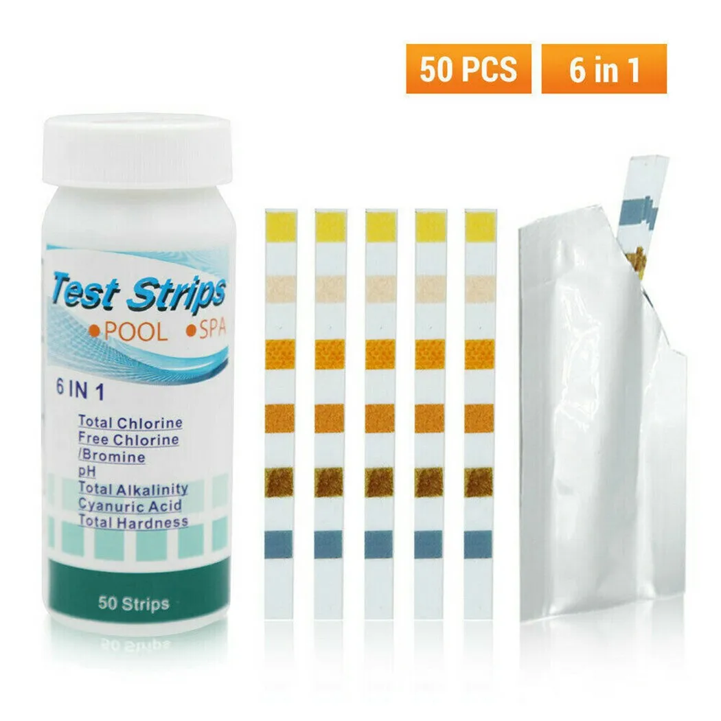 

50Pcs 6 In 1 Swimming Pool SPA Test Strips Chlorine Dip Spa Water Test Strips Tub SPA Swimming Pool PH Tester Paper