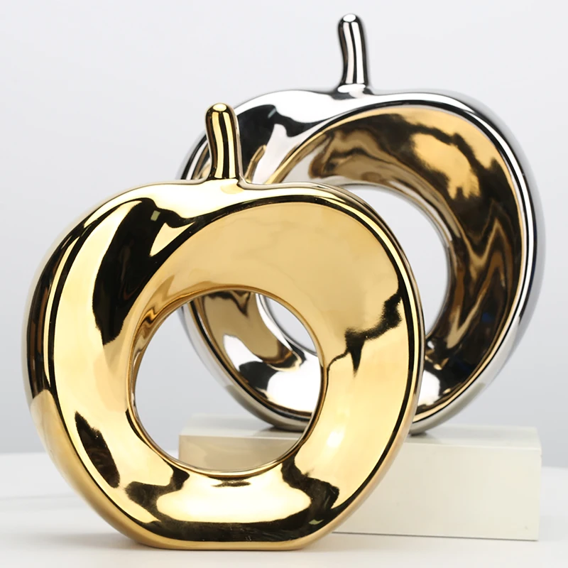 

Nordic Ceramic Gold Silver Apple Hollow Apple Ornaments Fruits Decor Modern Office Desktop Home Decoration Accessories Crafts