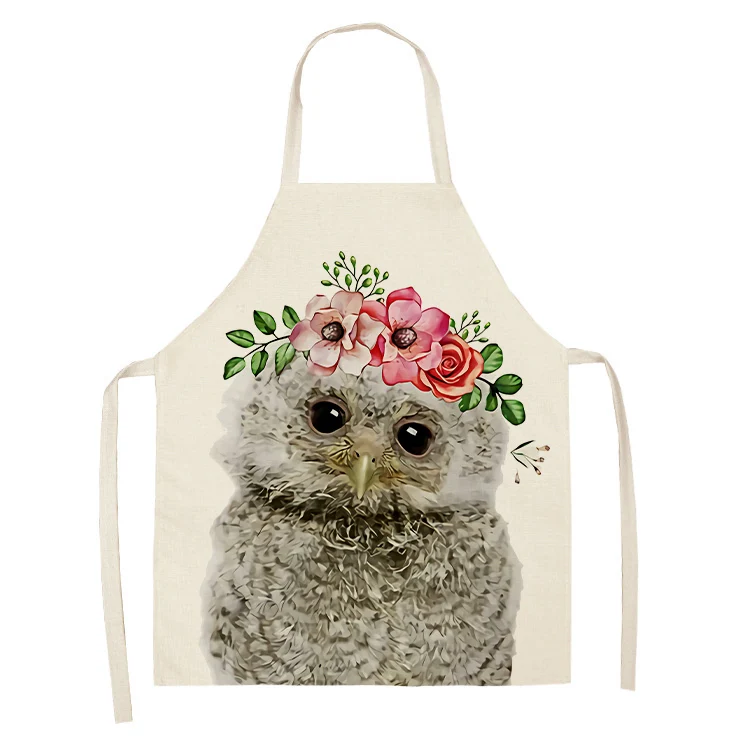 

Flower Cute animal Pattern Cotton Linen Aprons 53*65cm Home Cleaning Cooking Kitchen Apron Cook Wear Adult Bibs Pinafore 46406