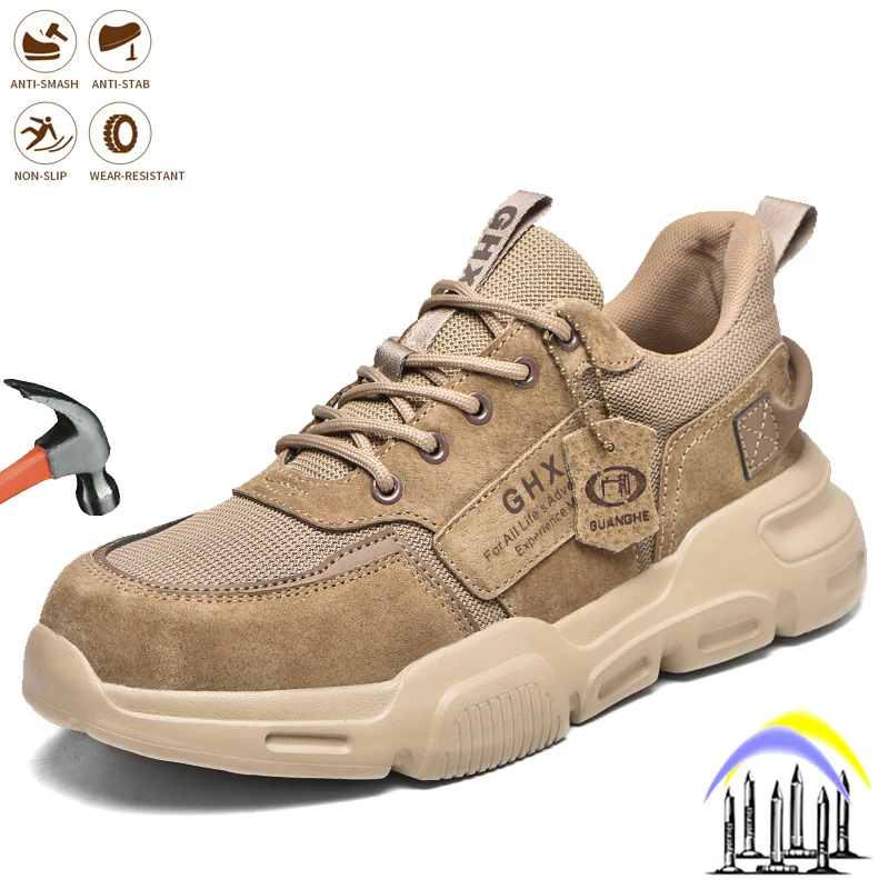 

Safety Boots Men Indestructible Anti-smashing Work Shoes Steel Toe Cap Lightweight Breathable Construction Comfortable Sneaker