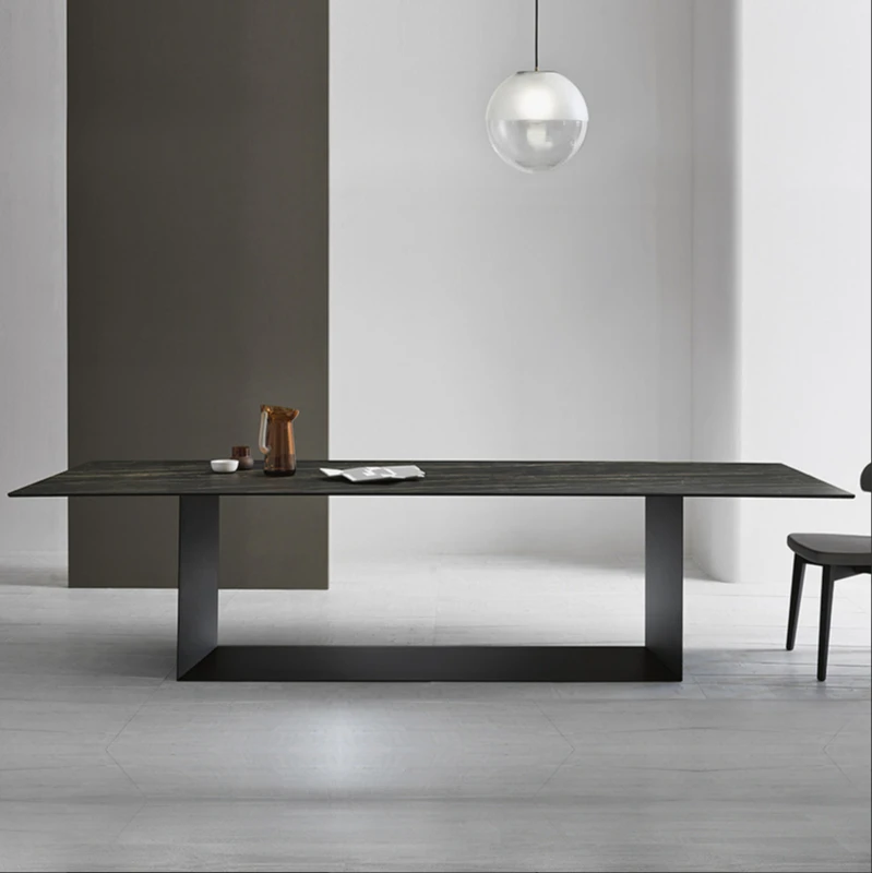 

Rock plate dining table rectangular modern simple villa family Nordic dining table