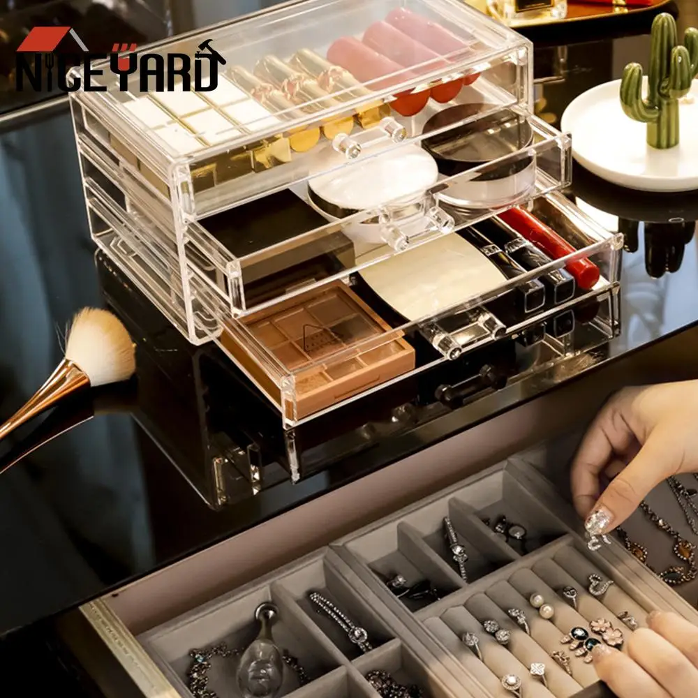 

Acrylic Jewelry Storage Box Display Stand Rack Dustproof Necklace Bracelet Ring Organizer 3 Layers Drawer Case