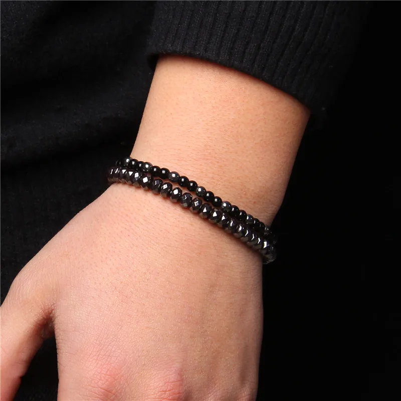 2Pcs/Set Black Hematite Bracelets For Men Women Weight Loss Natural Stone Stretch Health Care Bracelet Magnetic Therapy Jewelry images - 6