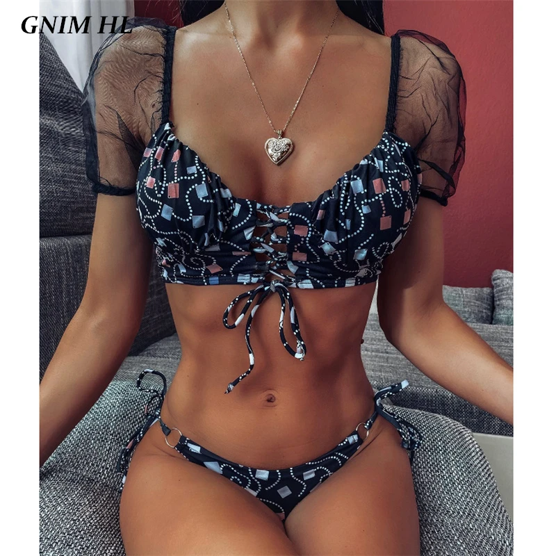 GNIM Сетчатое бикини одежда для плавания женщин 2020 сексуальный бандажный