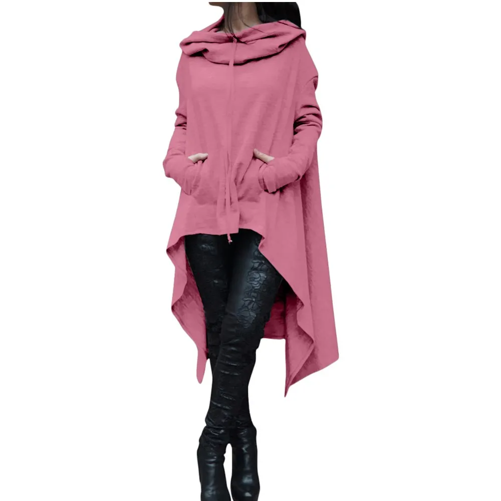 PINK Необычные толстовки, одноцветные, модные, большие, толстовки, толстовка, женская, свободная, с капюшоном, пуловер, верхняя одежда, пальто - Цвет: PINK