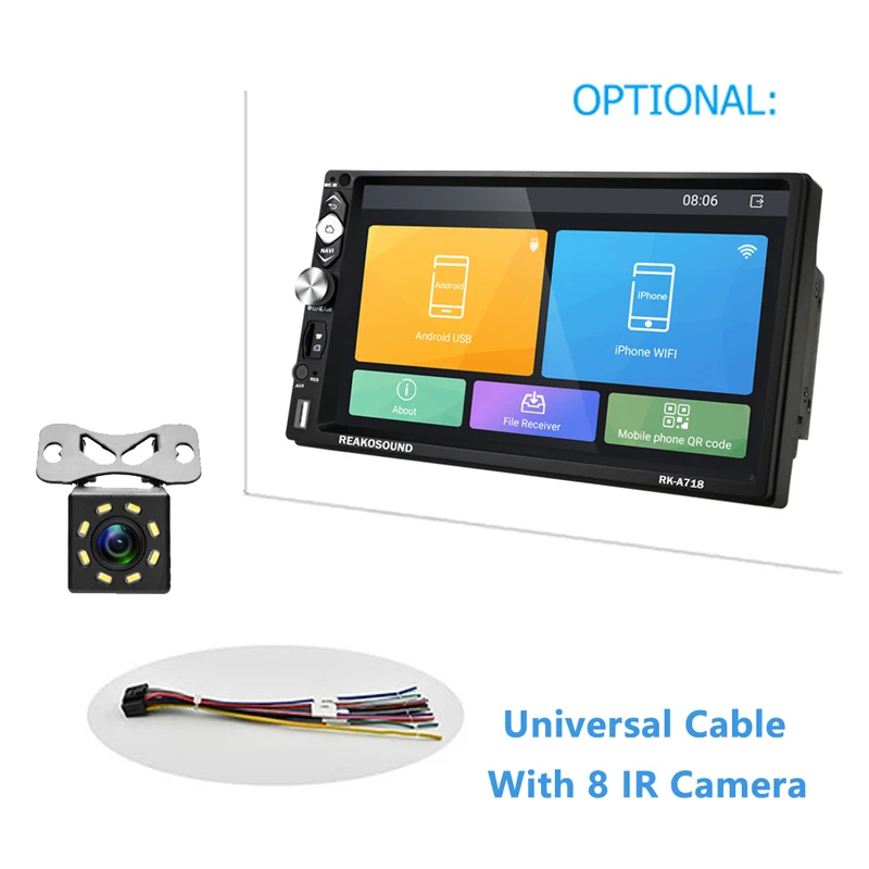 With 8 IR Camera Podofo Andriod 2Din Автомагнитола " HD плеер MP5 сенсорный экран Bluetooth мультимедийный плеер авторадио MirrorLink автомобильный монитор резервного копирования - Цвет: With 8 IR Camera