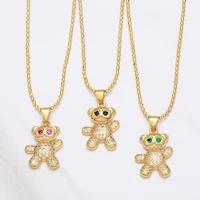 trendy pave zircon shiny cool bear pendant necklaces for women gold plated jewelry gift animal charm beads chain present for kid