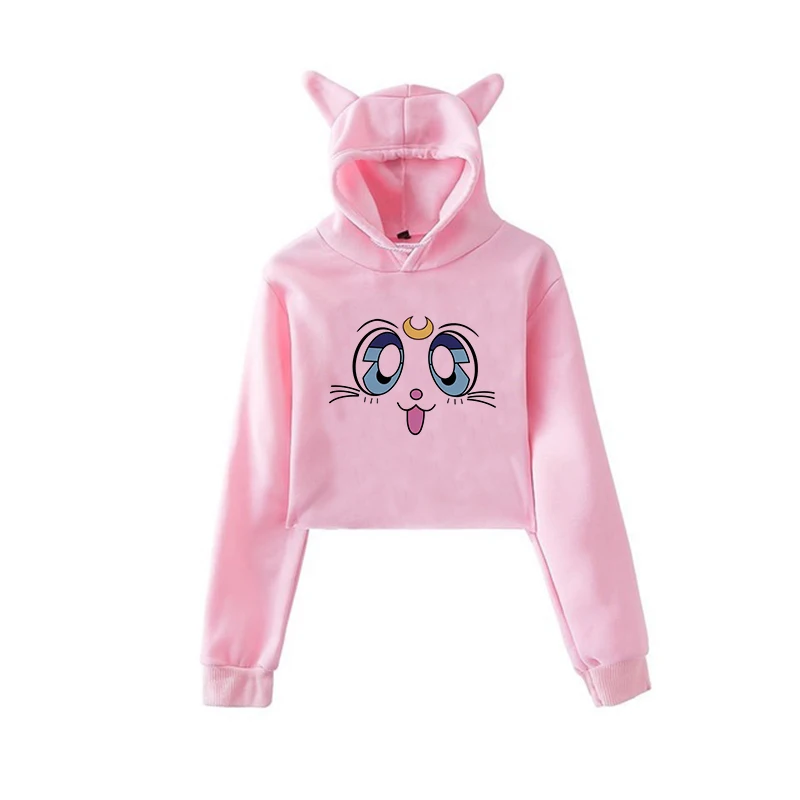 Сейлор Мун Харадзюку Толстовка корейский стиль ulzzang kawaii 90s мультфильм одежда пуловеры новые негабаритные с капюшоном уличная