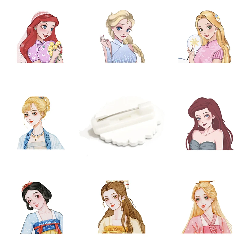 

Disney Acrylic Badges Pins Epoxy Resin Cheongsam Princesses Shape Brooches for Girls Women Fashion Jewelry High Quality FWN146