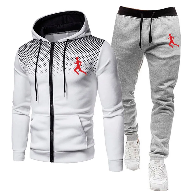 

2021 New Run Men's Autumn Winter Sets Zipper Hoodie+pants Two Pieces Casual Tracksuit Male Sportswear Brand Clothing Sweat Suit