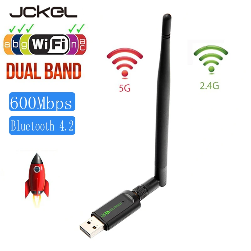 

JCKEL Bluetooth Wifi Adapter USB Antenna Dongle Ethernet 600Mbps Dual Band Free Driver Wireless Network Card For Windows OS